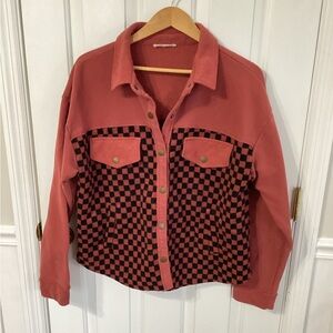 Ces Femme Top Shacket Jacket Medium Checkerboard  Black